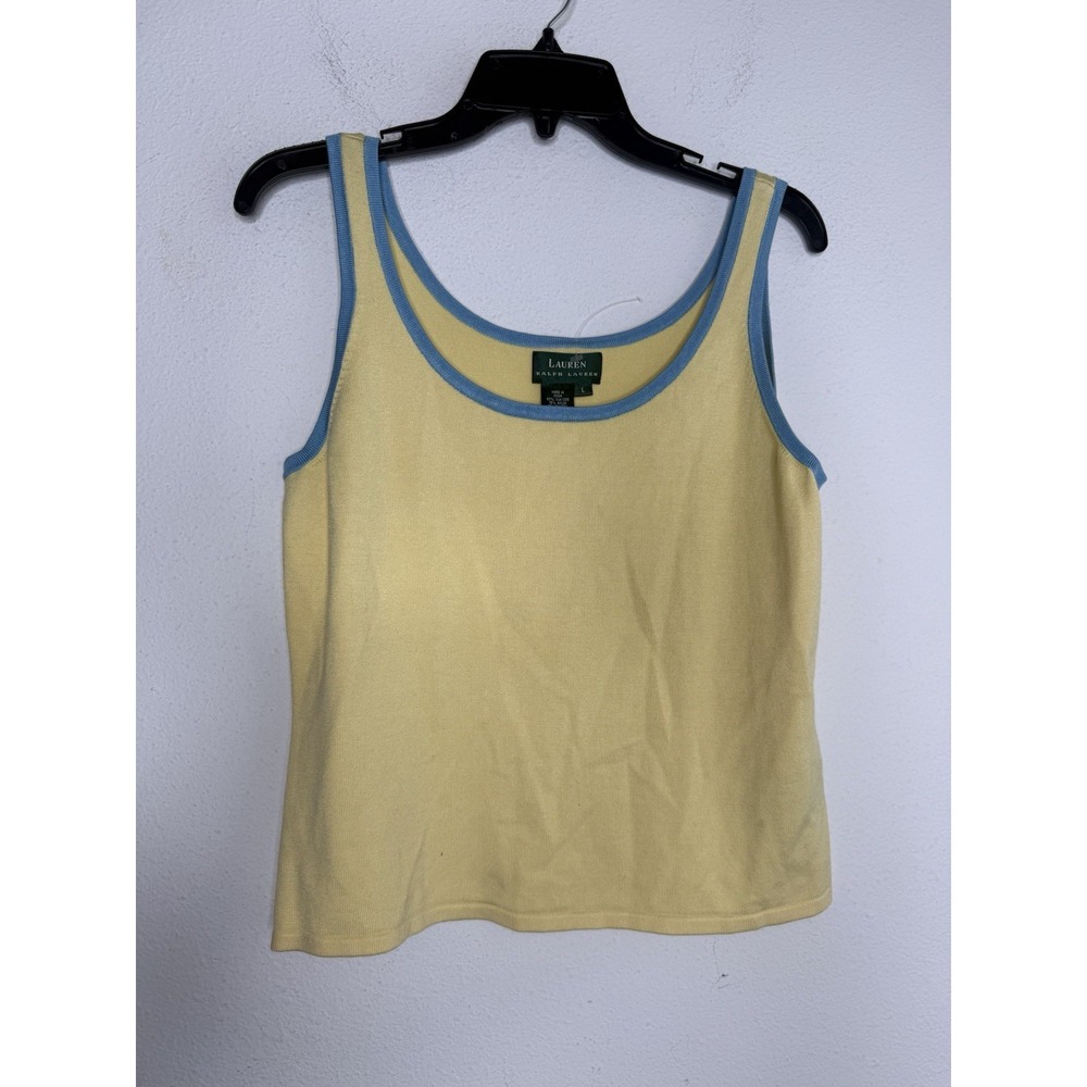 Lauren Ralph Lauren Top Women's Large Yellow Colorblock Silk Blend